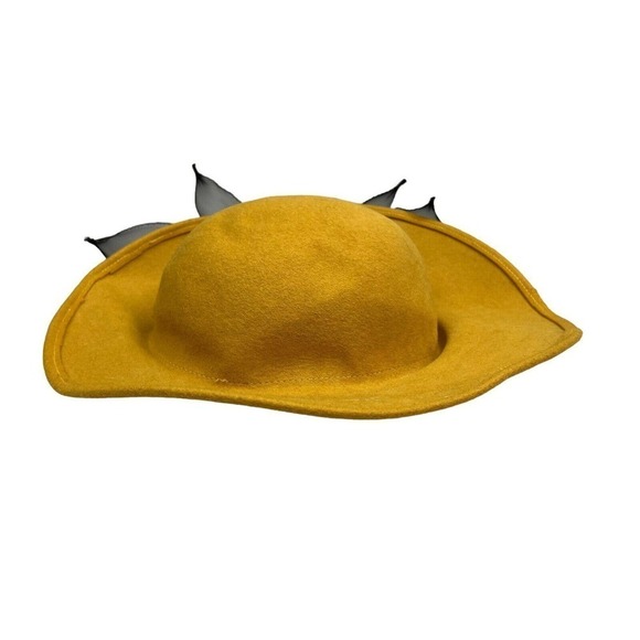 Floral Mustard Wool Felt Hat Women's Wide Brim Ribbon Flower Detailing Size 21in - Picture 5 of 7